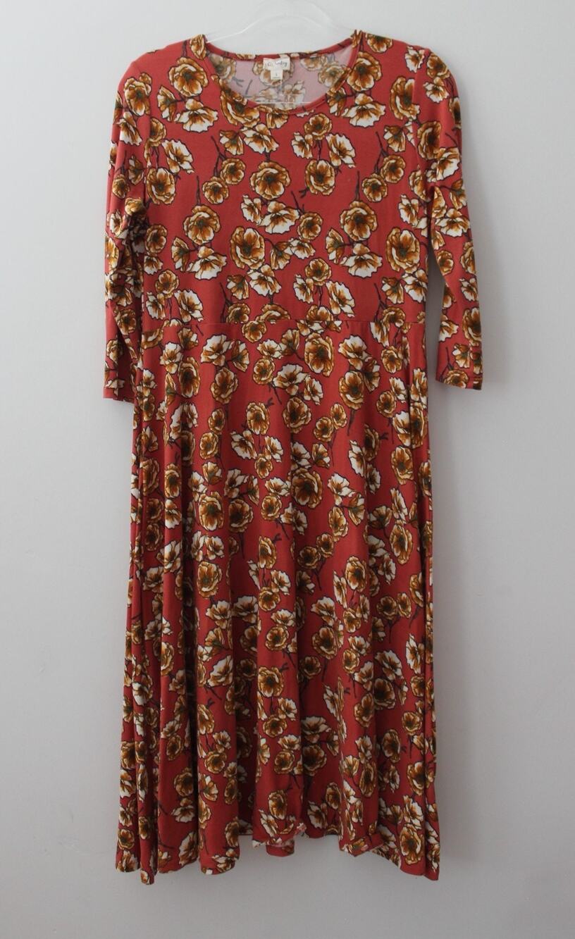 Emberley Womens Long Sleeve Dress Floral Print Orange Size L Pre-Owned